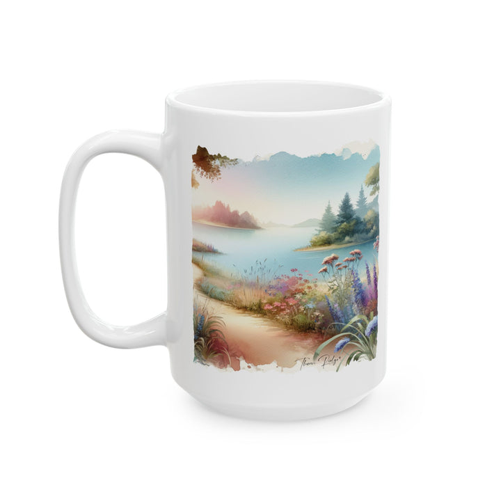 Pastel image of a lakeside dirt path by Thorn Ridge®