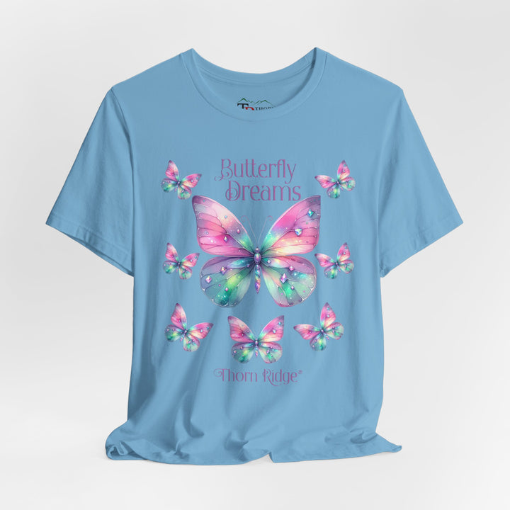 Butterfly Dreams graphic tee in pastel colors labeled Thorn Ridge®