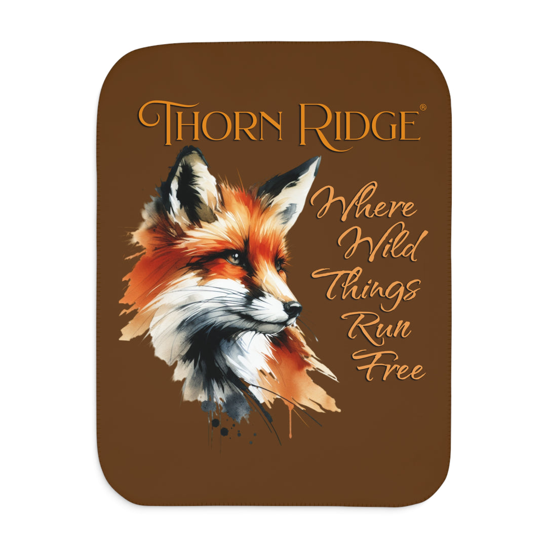 Thorn Ridge Where Wild Things Run Free Sherpa Blanket with fox illustration 