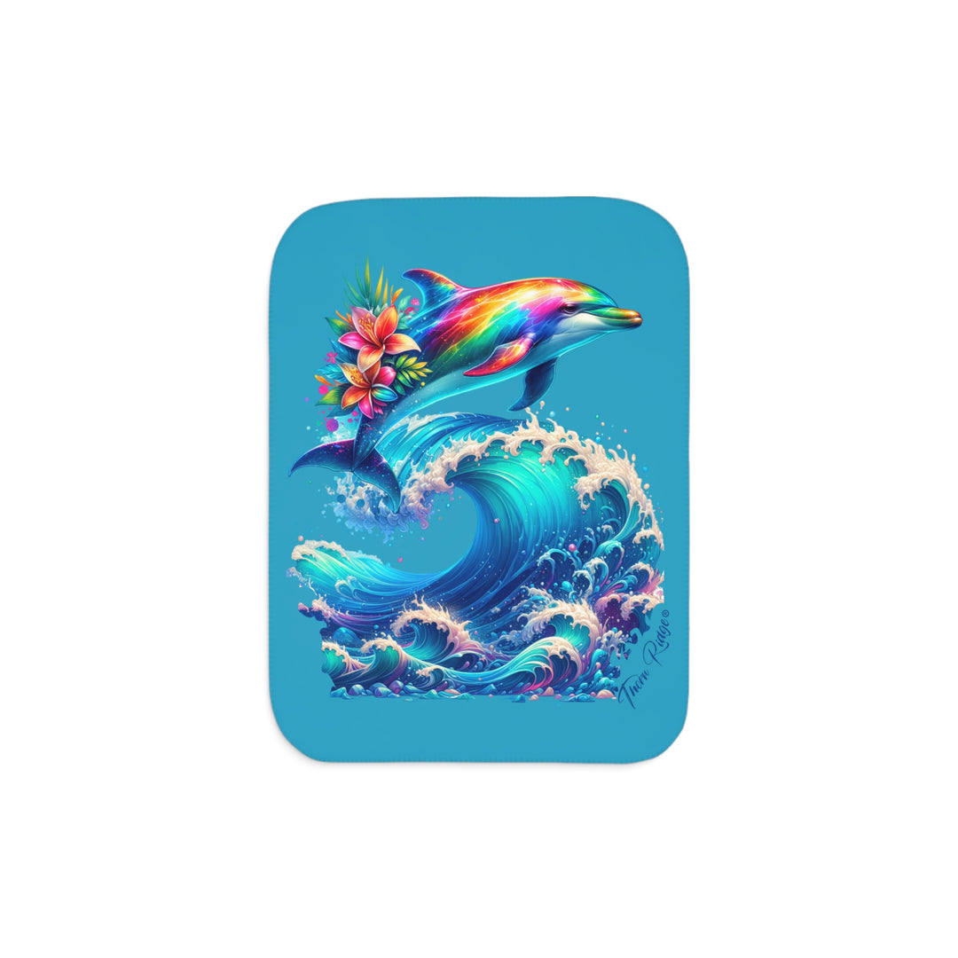 Colorful dolphin and wave design on a turquoise background with the text Thorn Ridge®