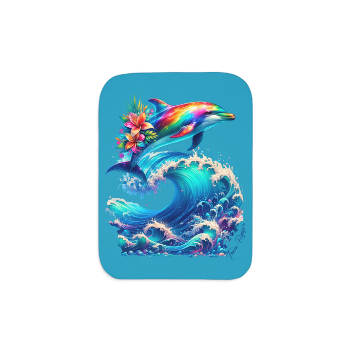 Colorful dolphin and wave design on a turquoise background with the text Thorn Ridge®
