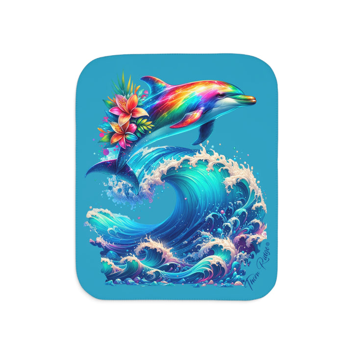 Colorful dolphin and wave design on a turquoise background with the text Thorn Ridge®