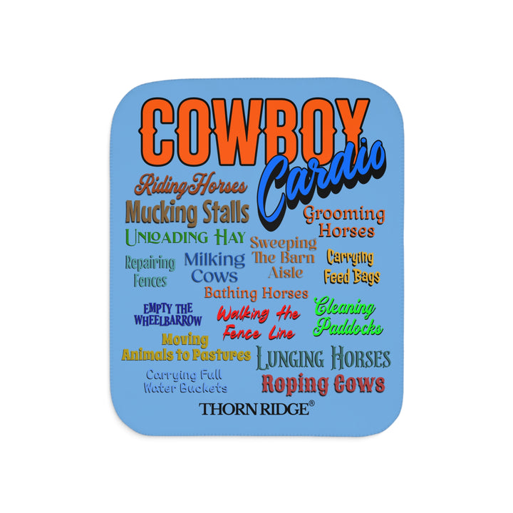 Cowboy Cardio blue Sherpa blanket by Thorn Ridge®