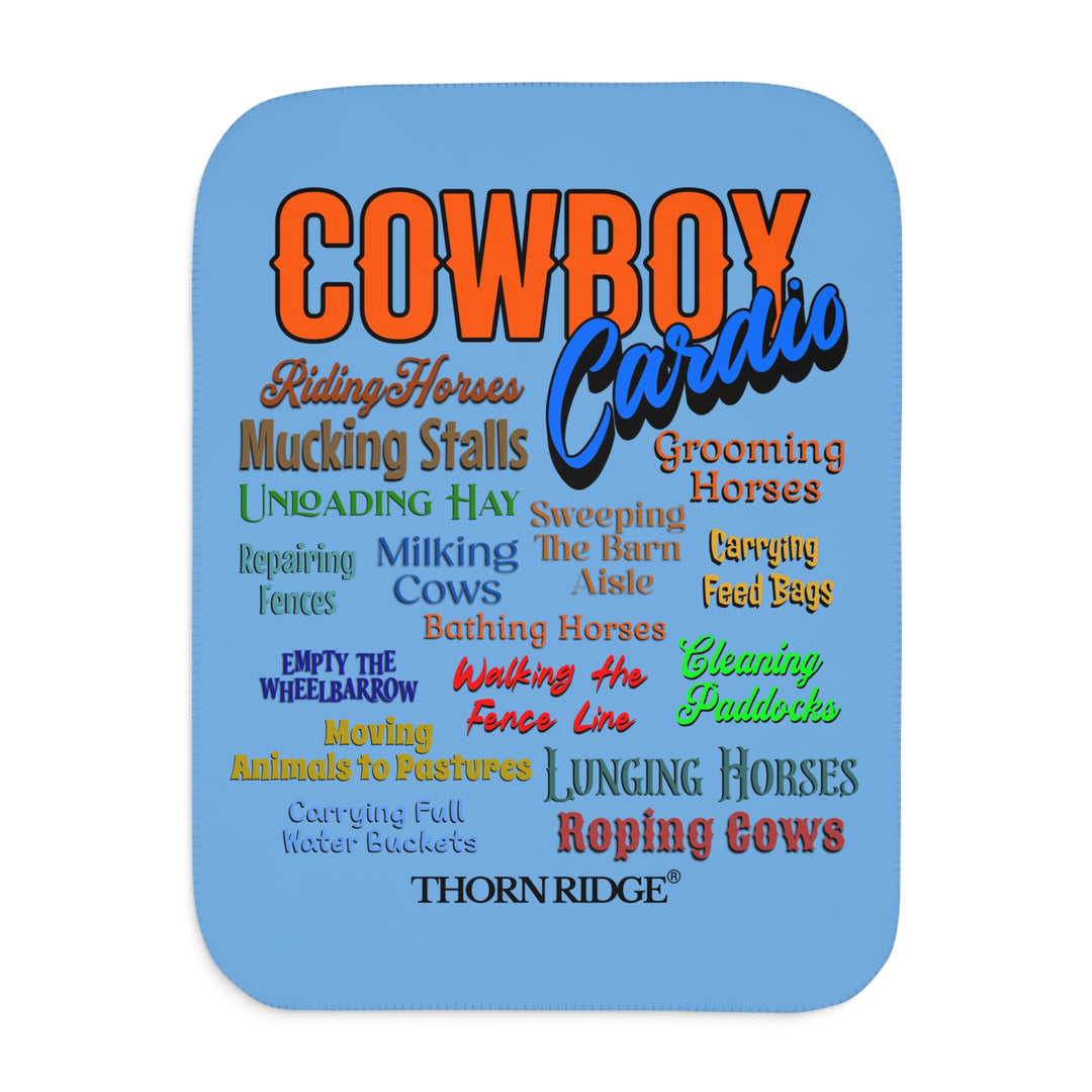 Cowboy Cardio blue Sherpa blanket by Thorn Ridge®