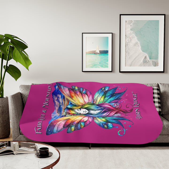 Colorful fairy design with mountains on a pink background titled Fairy Dust & Mountain Magic by Thorn Ridge®