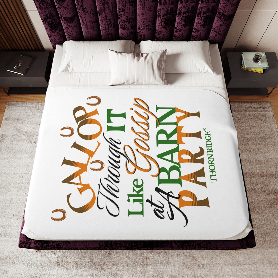 Giggle Mania Don't Get Me Started yellow sherpa blanket featuring a laughing chicken by Thorn Ridge®