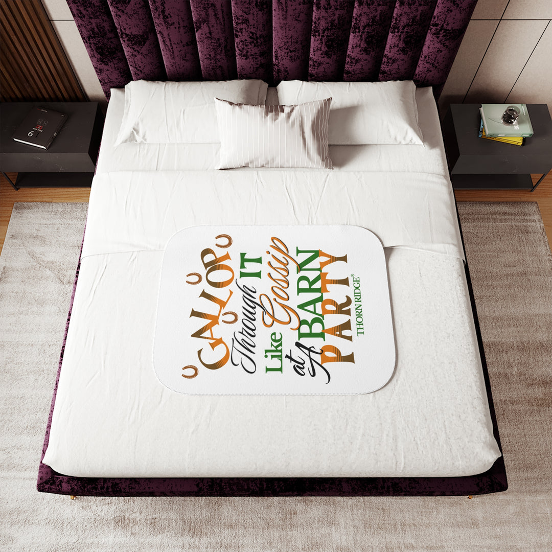 Giggle Mania Don't Get Me Started yellow sherpa blanket featuring a laughing chicken by Thorn Ridge®