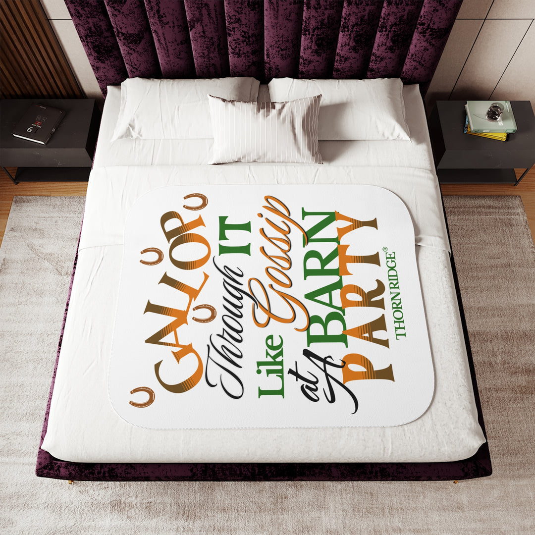 Giggle Mania Don't Get Me Started yellow sherpa blanket featuring a laughing chicken by Thorn Ridge®