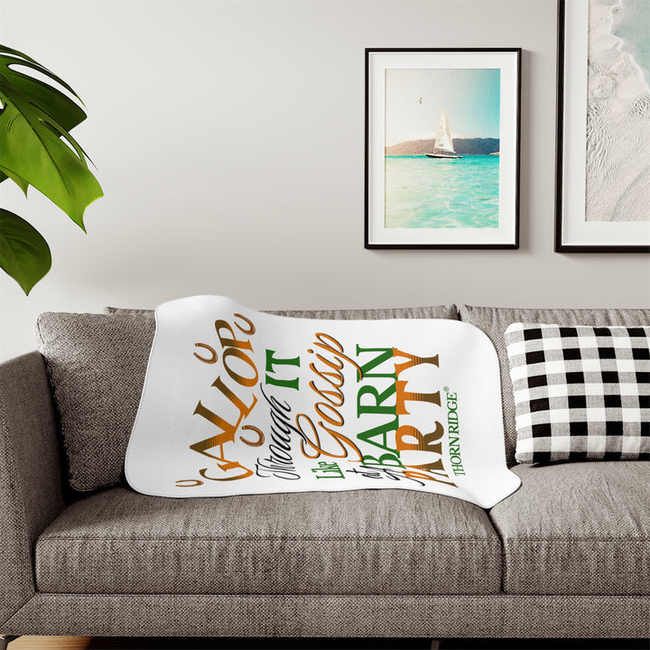 Giggle Mania Don't Get Me Started yellow sherpa blanket featuring a laughing chicken by Thorn Ridge®