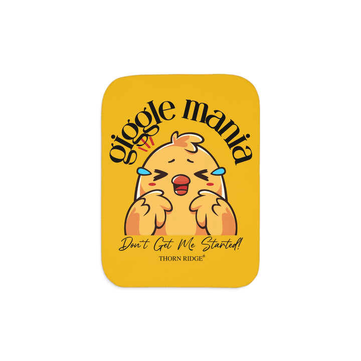 Giggle Mania Don't Get Me Started yellow sherpa blanket featuring a laughing chicken by Thorn Ridge®