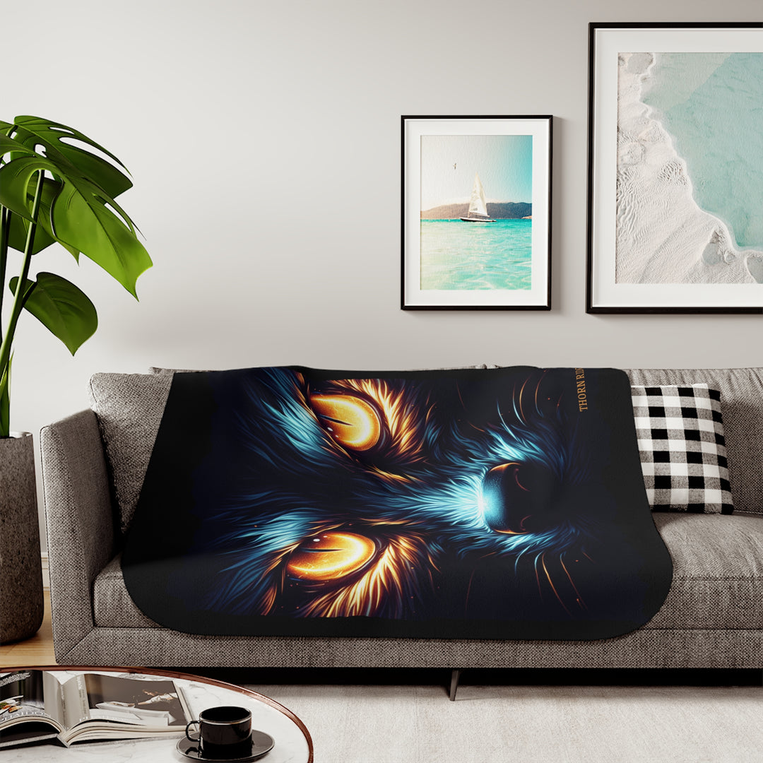 Nightseer fantasy creature image on a black sherpa blanket by Thorn Ridge® from the Legends and Lore series.