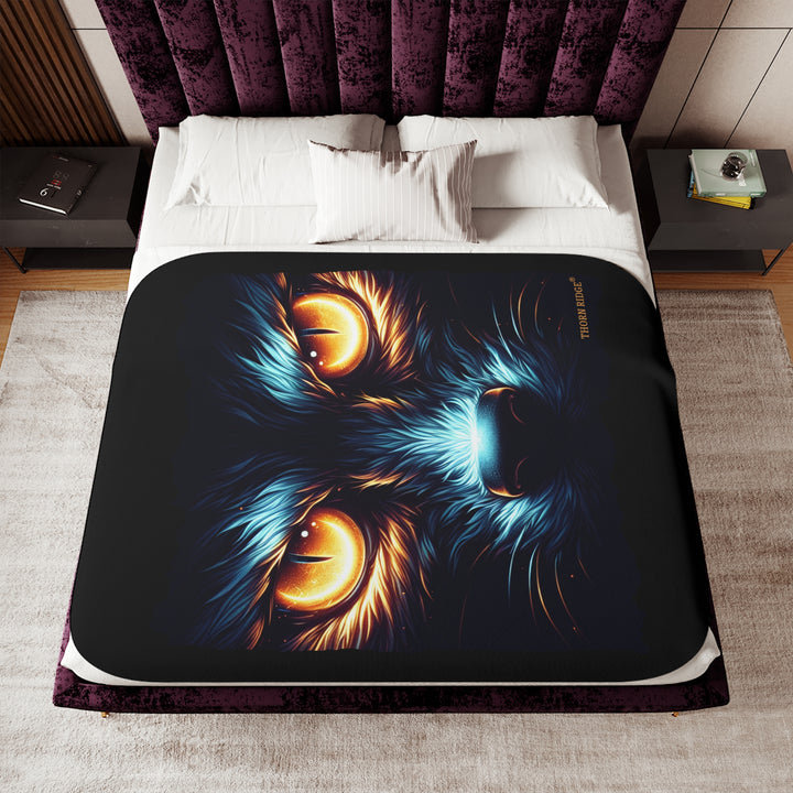 Nightseer fantasy creature image on a black sherpa blanket by Thorn Ridge® from the Legends and Lore series.