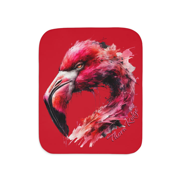 red sherpa blanket with a flamingo design by Thorn Ridge®