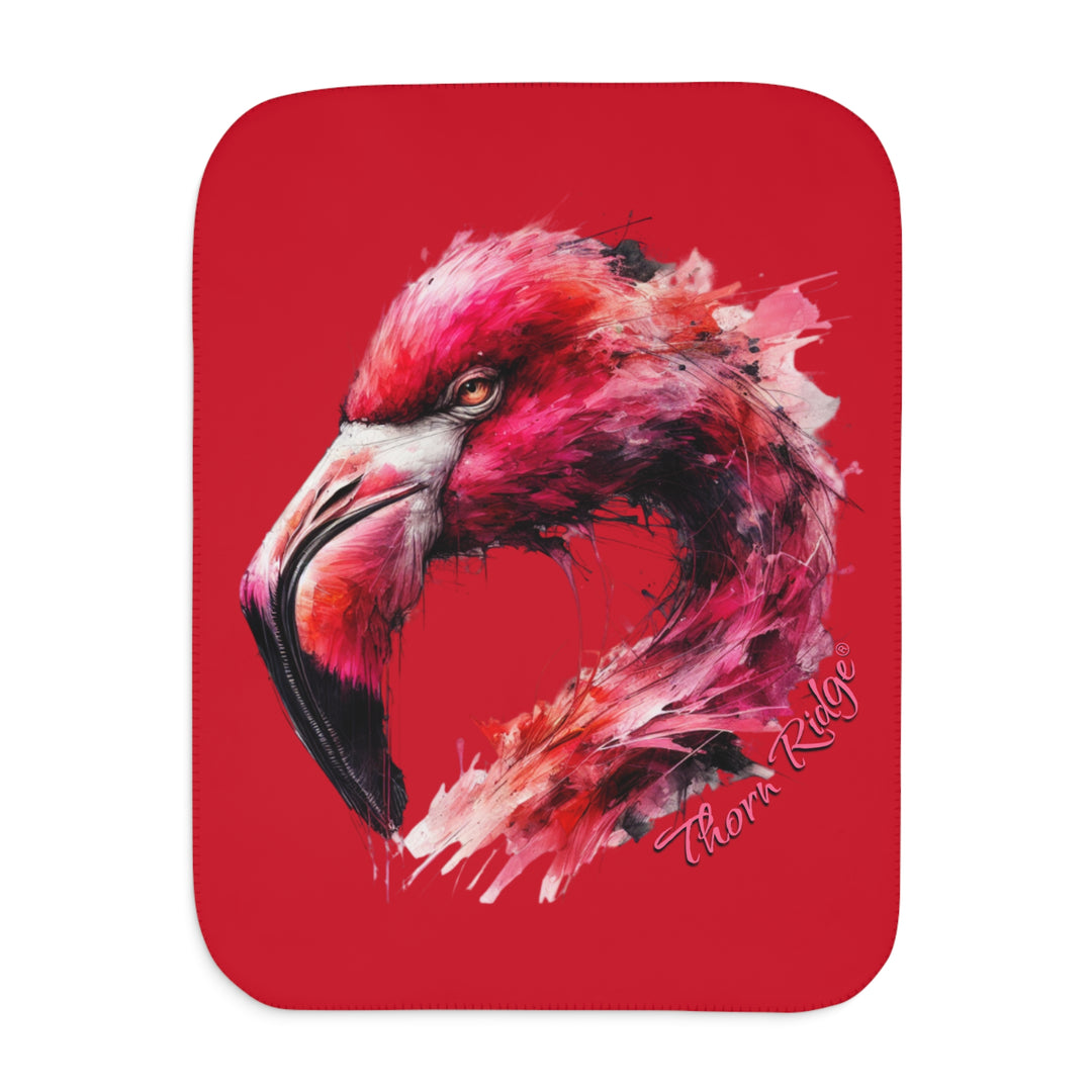 red sherpa blanket with a flamingo design by Thorn Ridge®