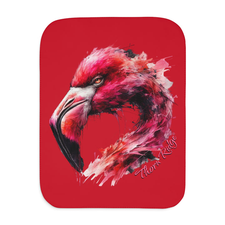 red sherpa blanket with a flamingo design by Thorn Ridge®