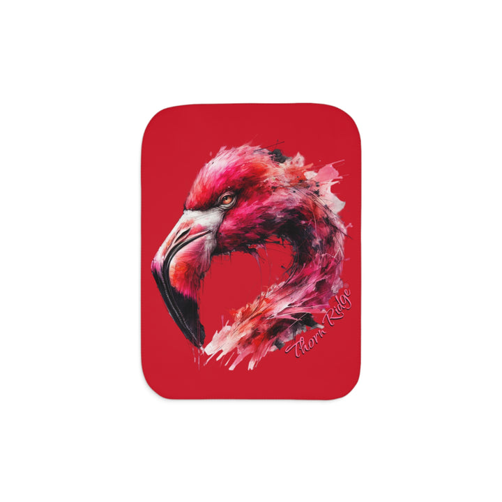 red sherpa blanket with a flamingo design by Thorn Ridge®