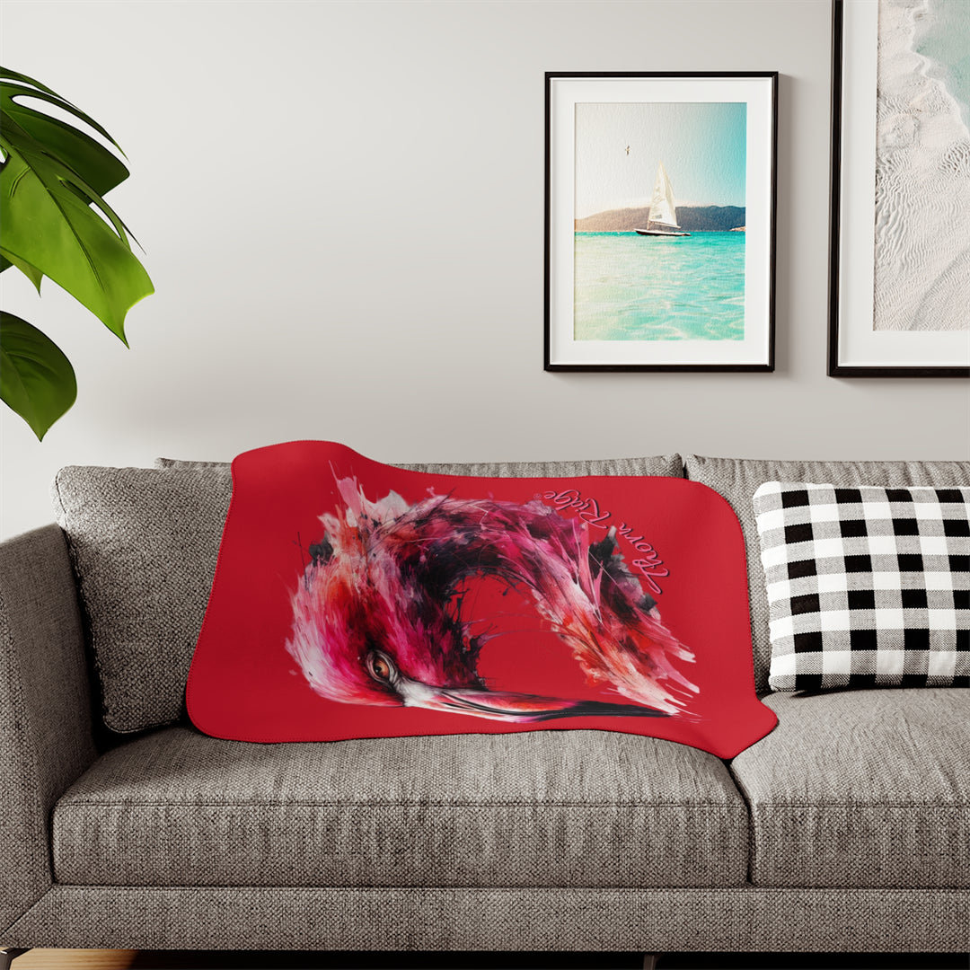 red sherpa blanket with a flamingo design by Thorn Ridge®