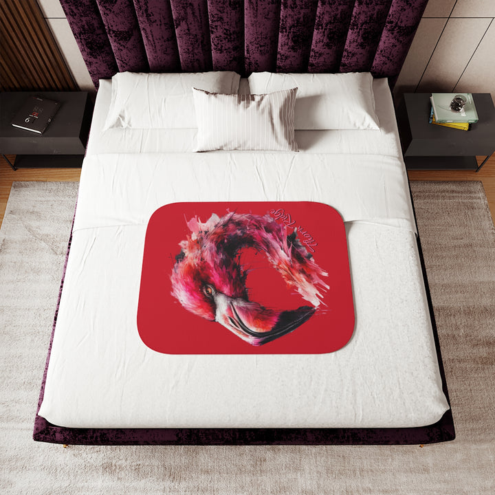 red sherpa blanket with a flamingo design by Thorn Ridge®