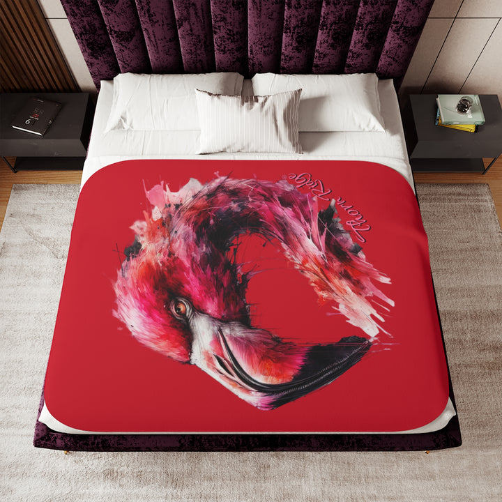 red sherpa blanket with a flamingo design by Thorn Ridge®
