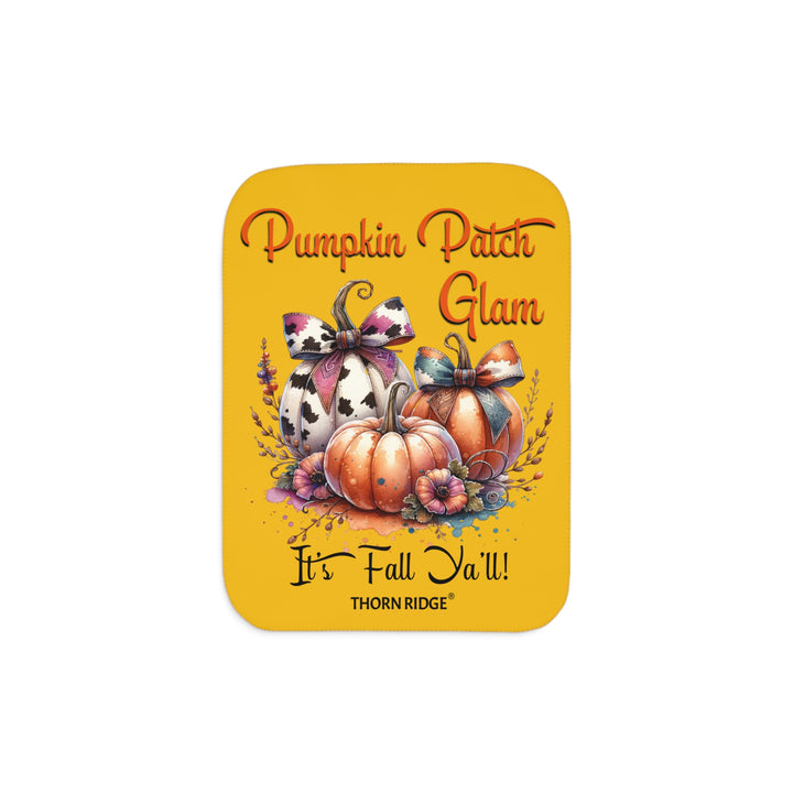 Pumpkin Patch Glam It's Fall Ya'll yellow sherpa blanket with pumpkins with cow print bows and flowers by Thorn Ridge®