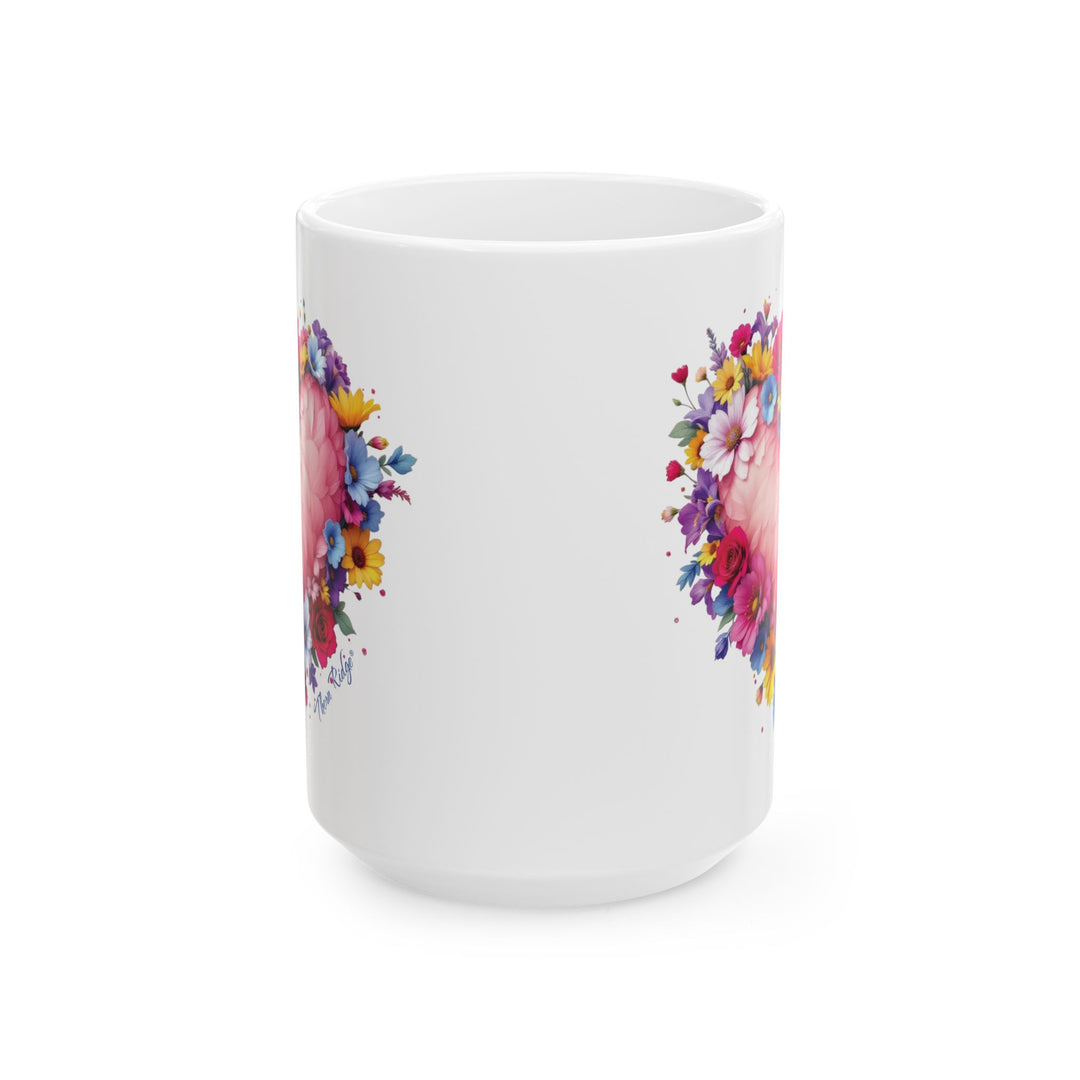 Feather and flowers heart mug by Thorn Ridge®