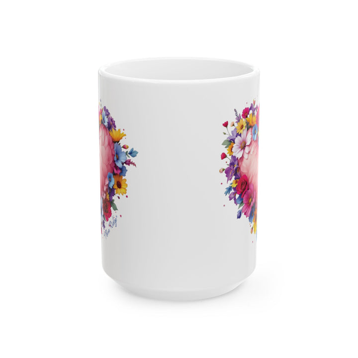 Feather and flowers heart mug by Thorn Ridge®
