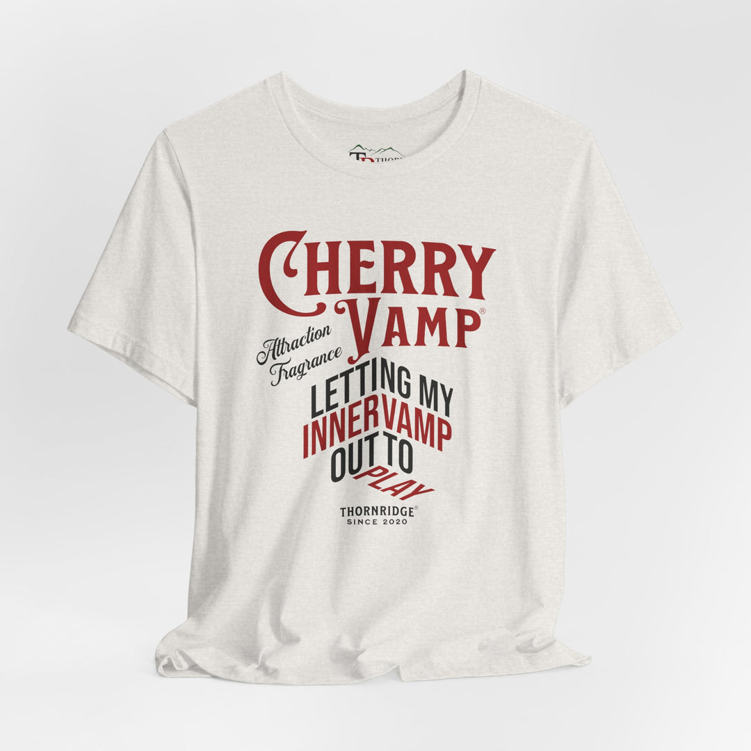 Cherry Vamp® Attraction Fragrance by Thorn Ridge® Graphic Tee that says Letting My Inner Vamp Out To Play and labeled Thorn Ridge® since 2020.