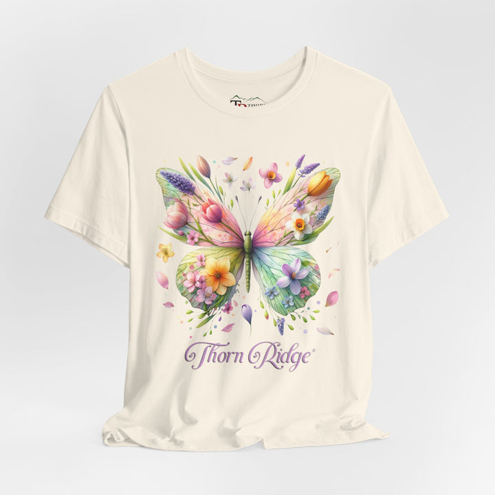 Floral butterfly tee in pastel colors labeled Thorn Ridge®