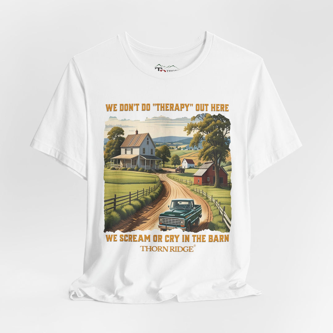 Barn Therapy Tee with rural farm scene by Thorn Ridge®