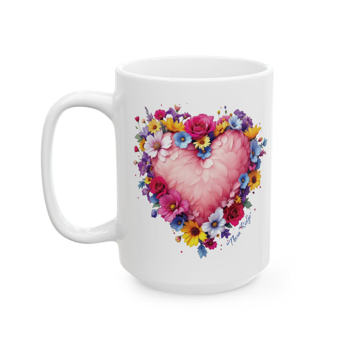 Feather and flowers heart mug by Thorn Ridge®
