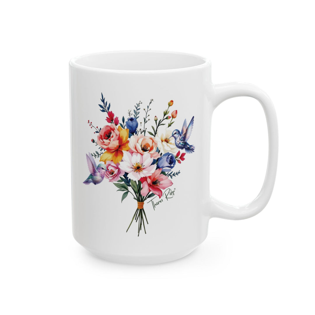 Bouquet and hummingbirds mug by Thorn Ridge®