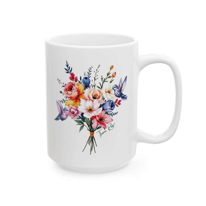 Bouquet and hummingbirds mug by Thorn Ridge®