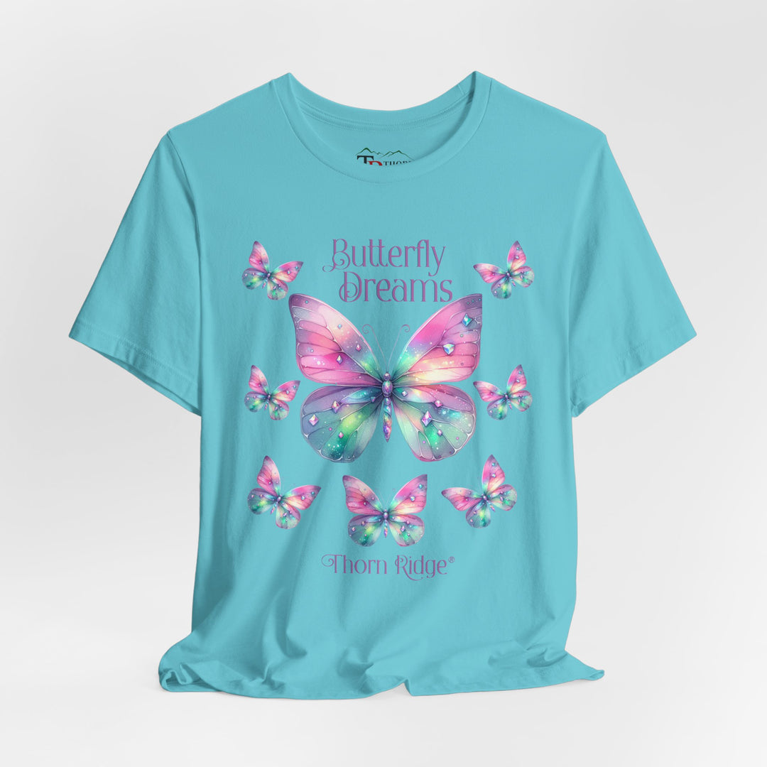 Butterfly Dreams graphic tee in pastel colors labeled Thorn Ridge®
