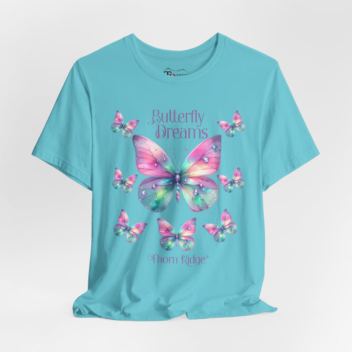 Butterfly Dreams graphic tee in pastel colors labeled Thorn Ridge®