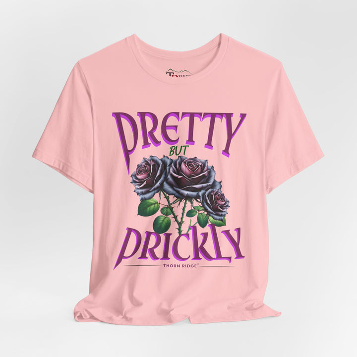 Pretty But Prickly Thorn Ridge Roses Branded t-shirt in purple with black and purple roses. 