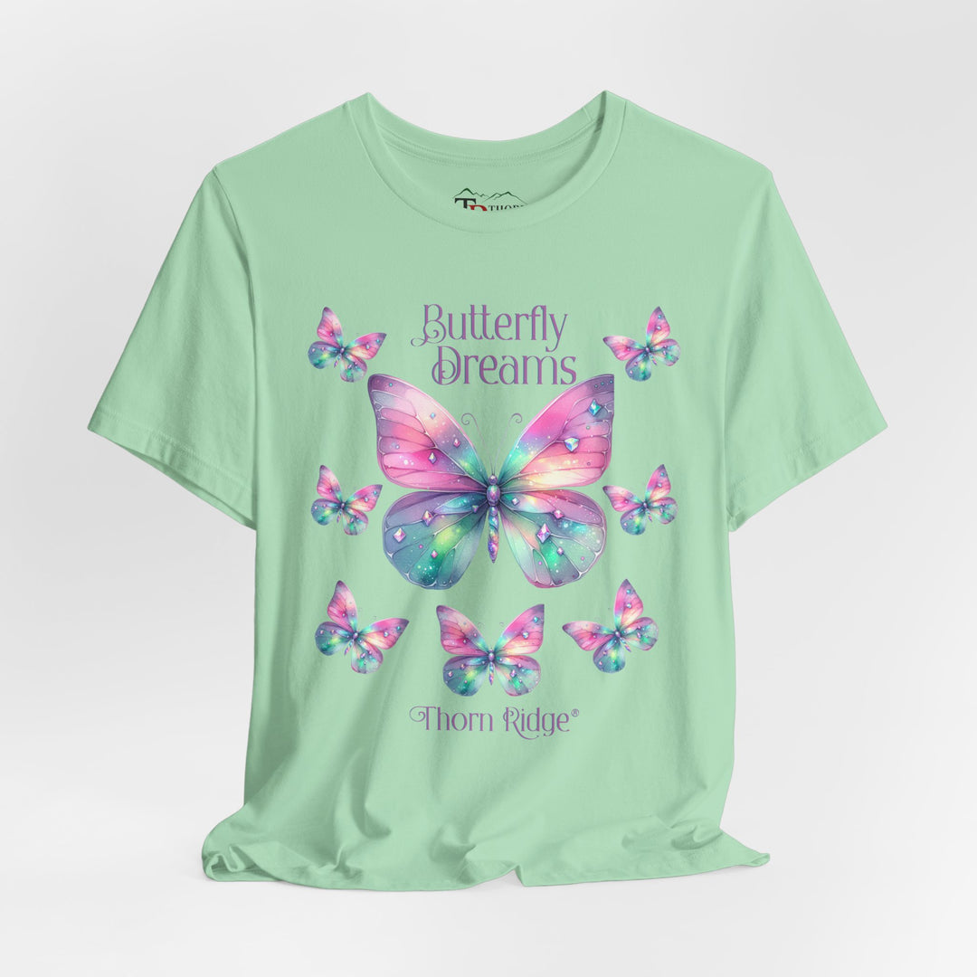 Butterfly Dreams graphic tee in pastel colors labeled Thorn Ridge®