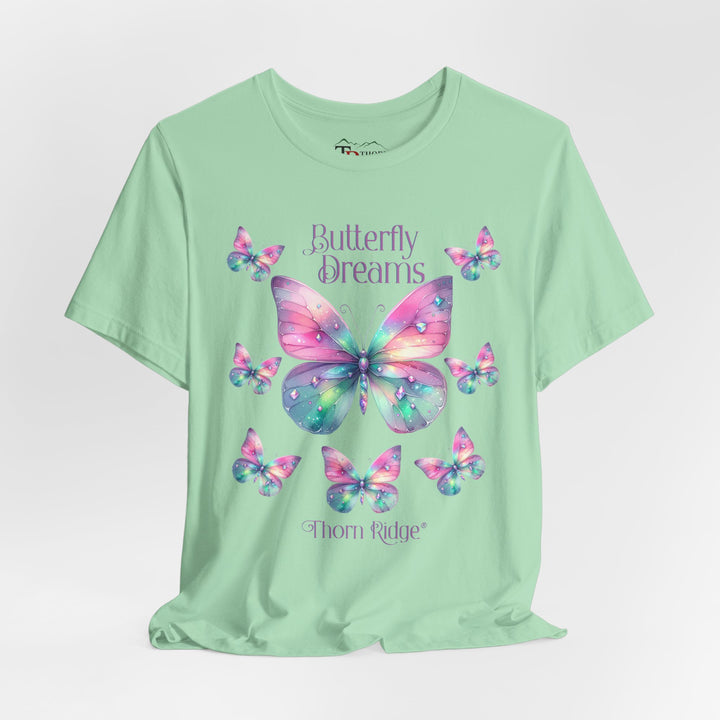 Butterfly Dreams graphic tee in pastel colors labeled Thorn Ridge®