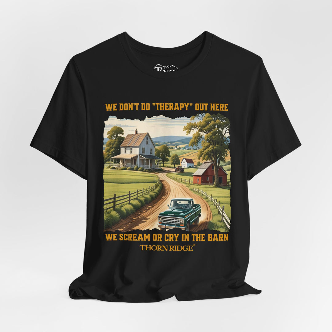 Barn Therapy Tee with rural farm scene by Thorn Ridge®
