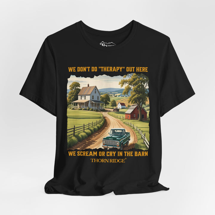 Barn Therapy Tee with rural farm scene by Thorn Ridge®