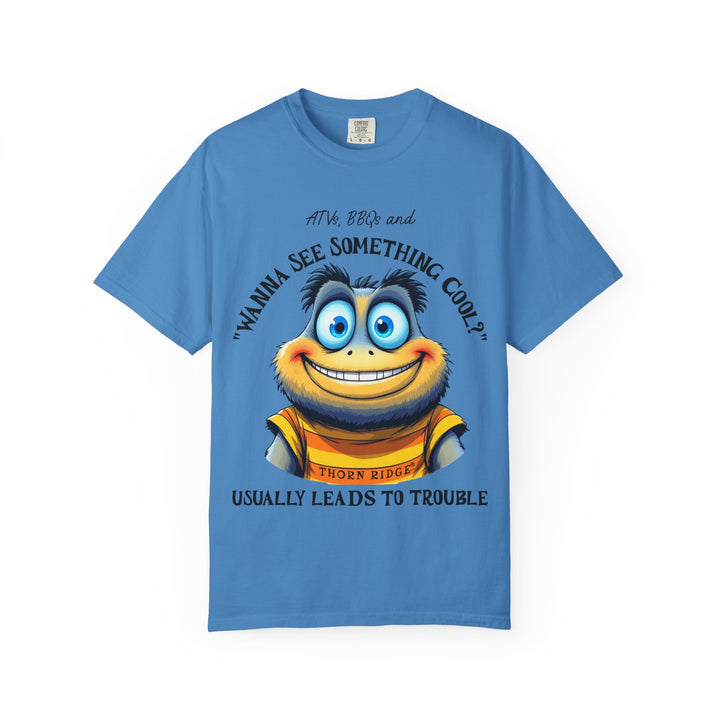 wanna see something cool text with smiling cartoon character labeled thorn ridge