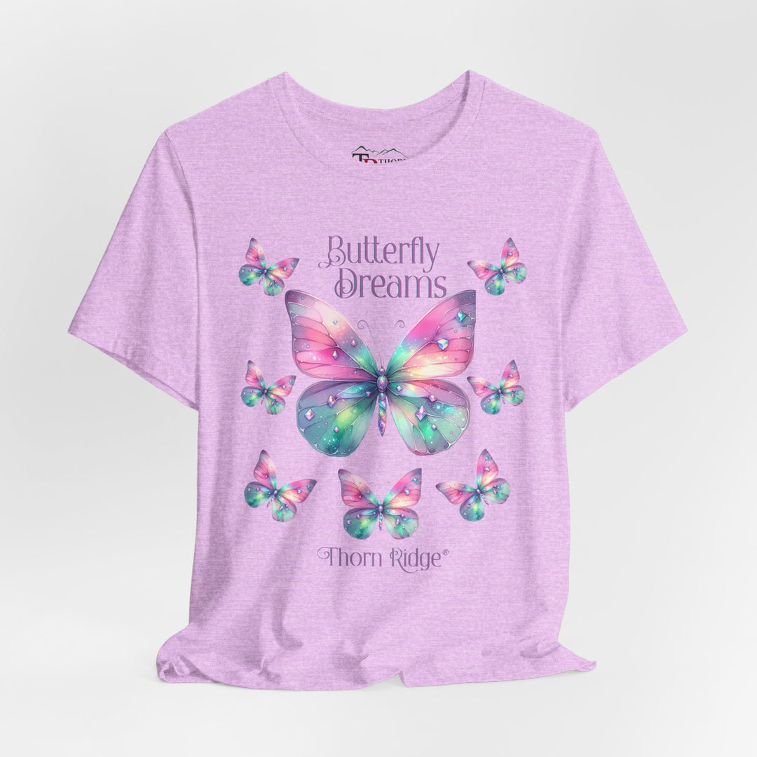 Butterfly Dreams graphic tee in pastel colors labeled Thorn Ridge®