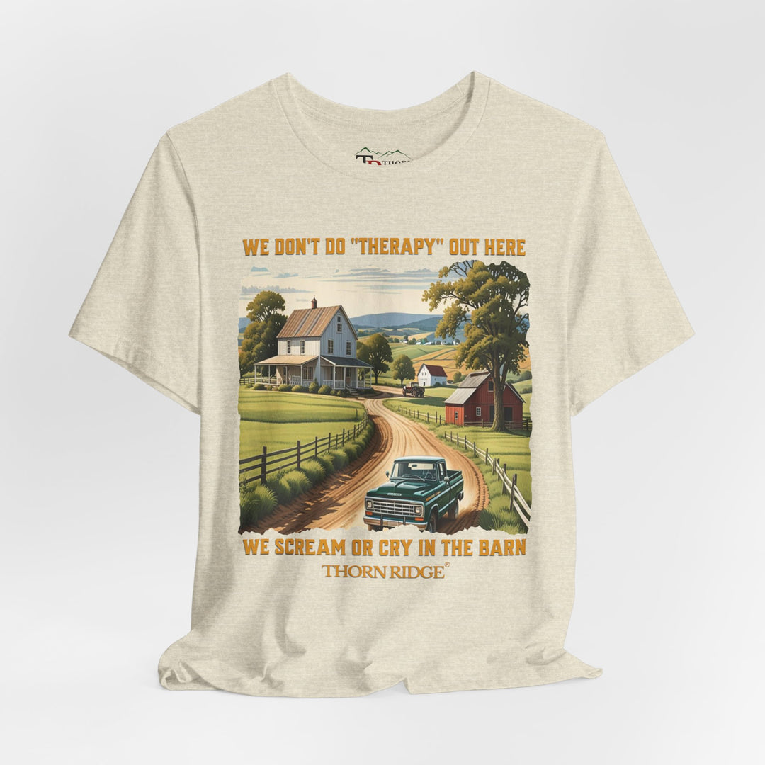 Barn Therapy Tee with rural farm scene by Thorn Ridge®