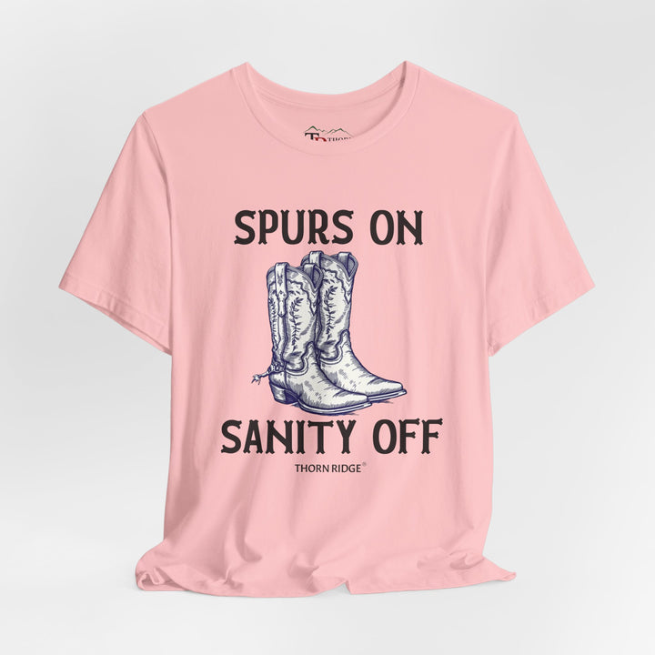spurs on sanity off graphic tee with cowboy boots labeled Thorn Ridge®