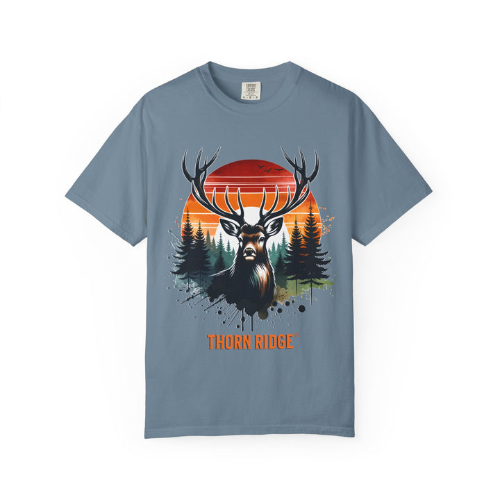 Buck At Sunset Tee labeled Thorn Ridge®