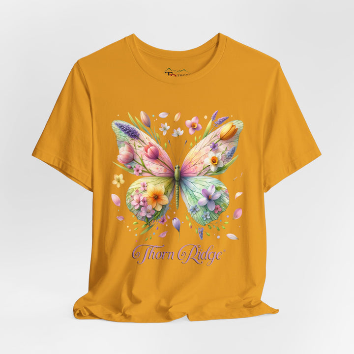 Floral butterfly tee in pastel colors labeled Thorn Ridge®