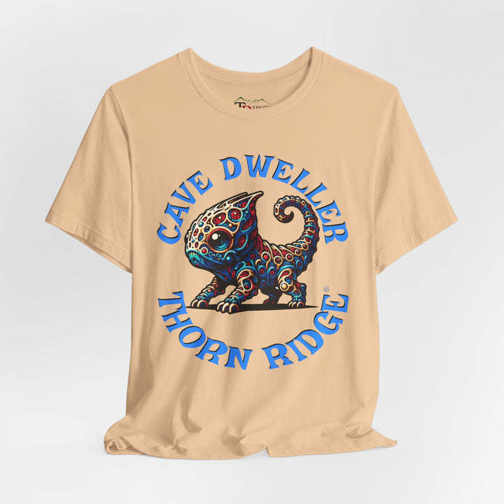 Cave Dweller funny lizard creature graphic tee labeled Thorn Ridge®
