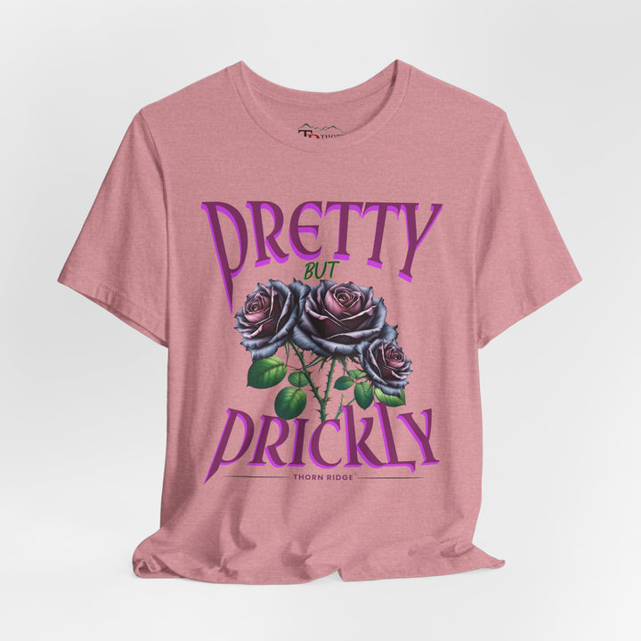 Pretty But Prickly Thorn Ridge Roses Branded t-shirt in purple with black and purple roses. 