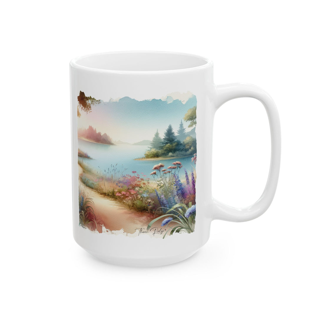 Pastel image of a lakeside dirt path by Thorn Ridge®