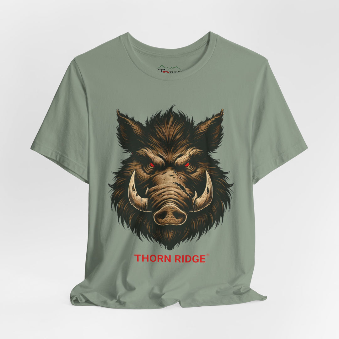  t-shirt with a boar graphic and 'Thorn Ridge' text 
