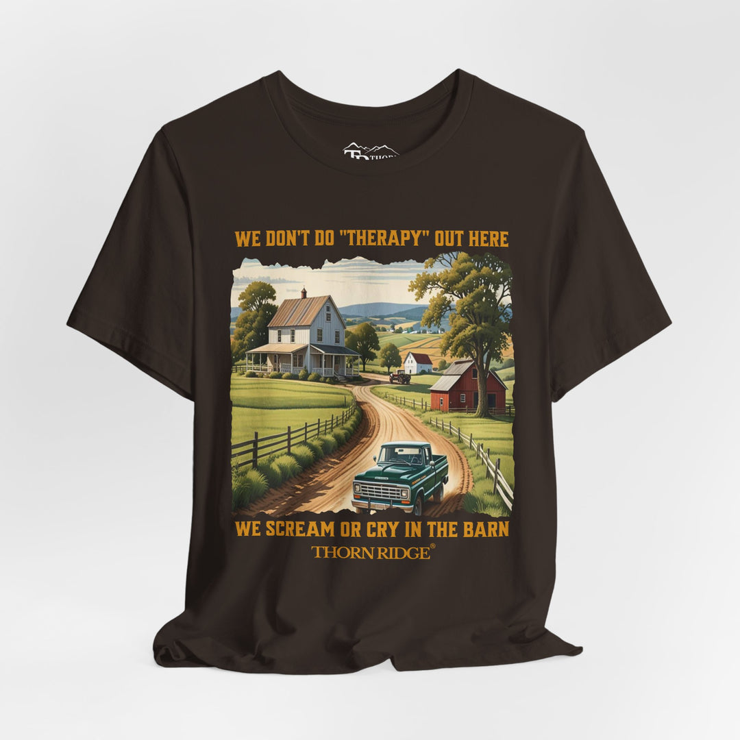 Barn Therapy Tee with rural farm scene by Thorn Ridge®